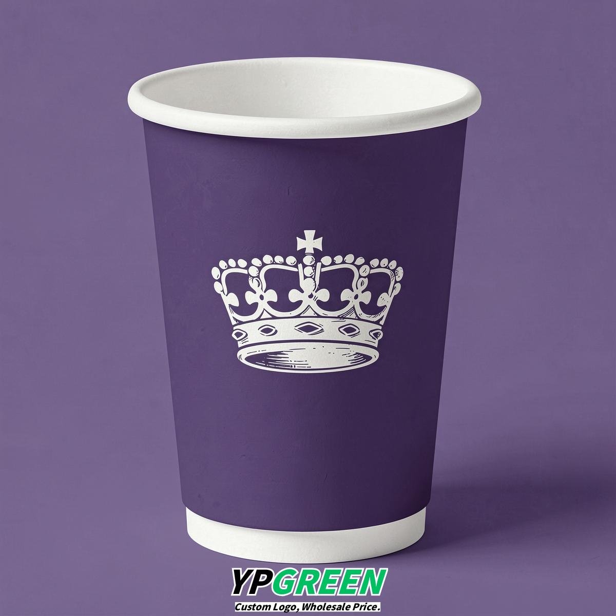 Dark Violet Paper Cups with Crown Design 8-24oz