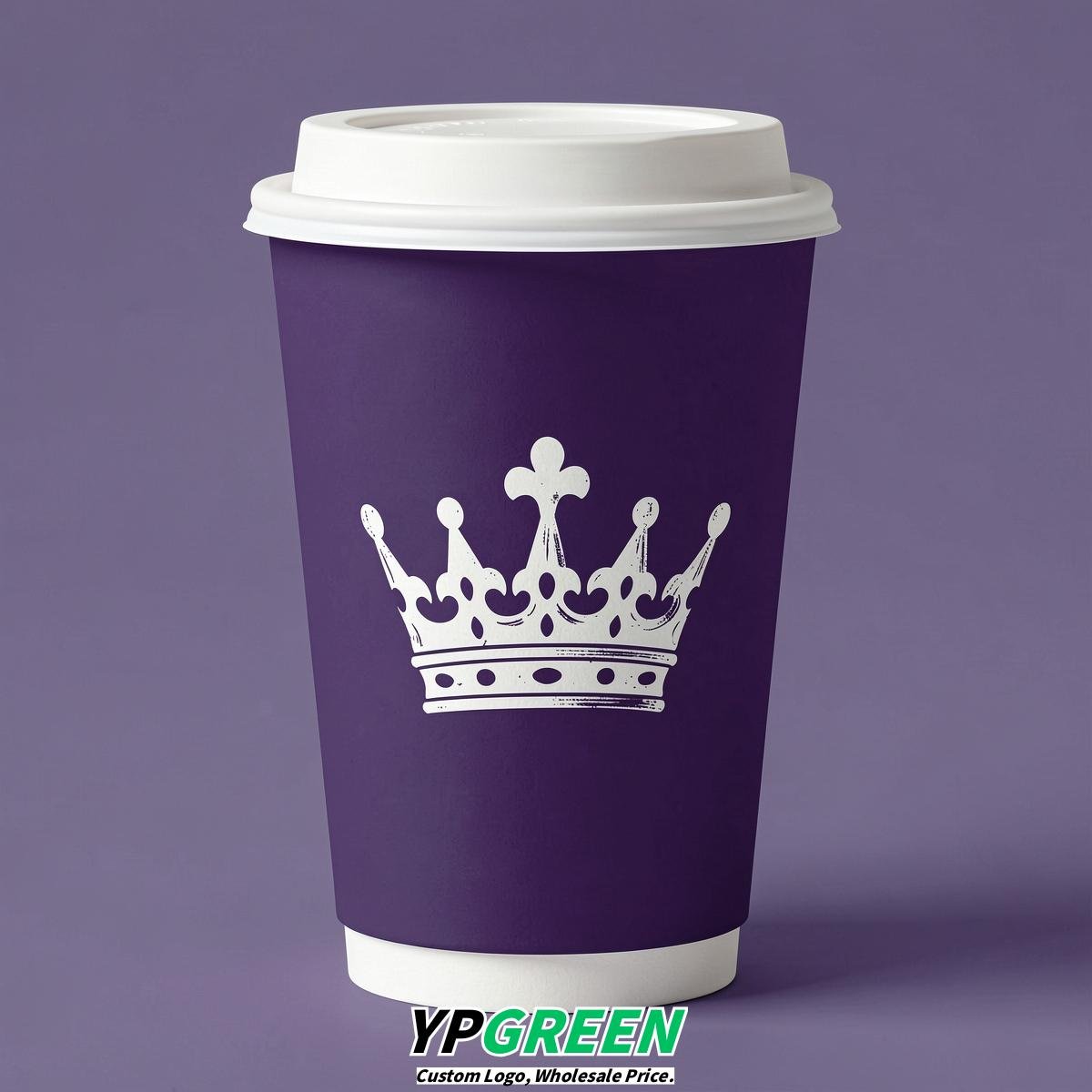 Dark Violet Paper Cups with Crown Design 8-24oz