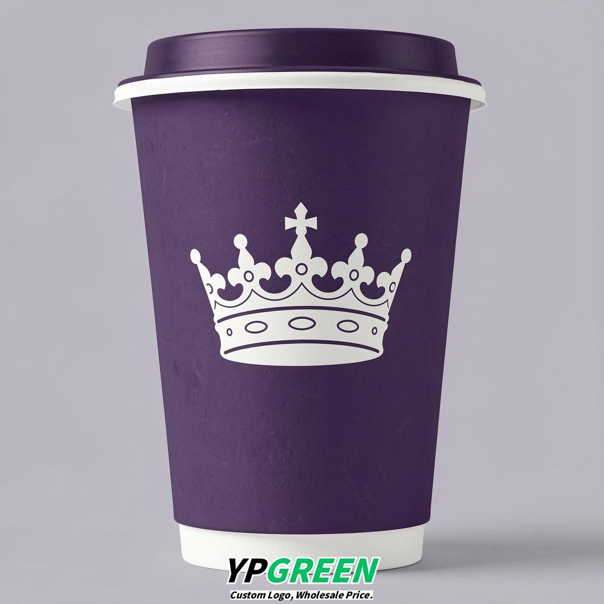 Dark Violet Paper Cups with Crown Design 8-24oz