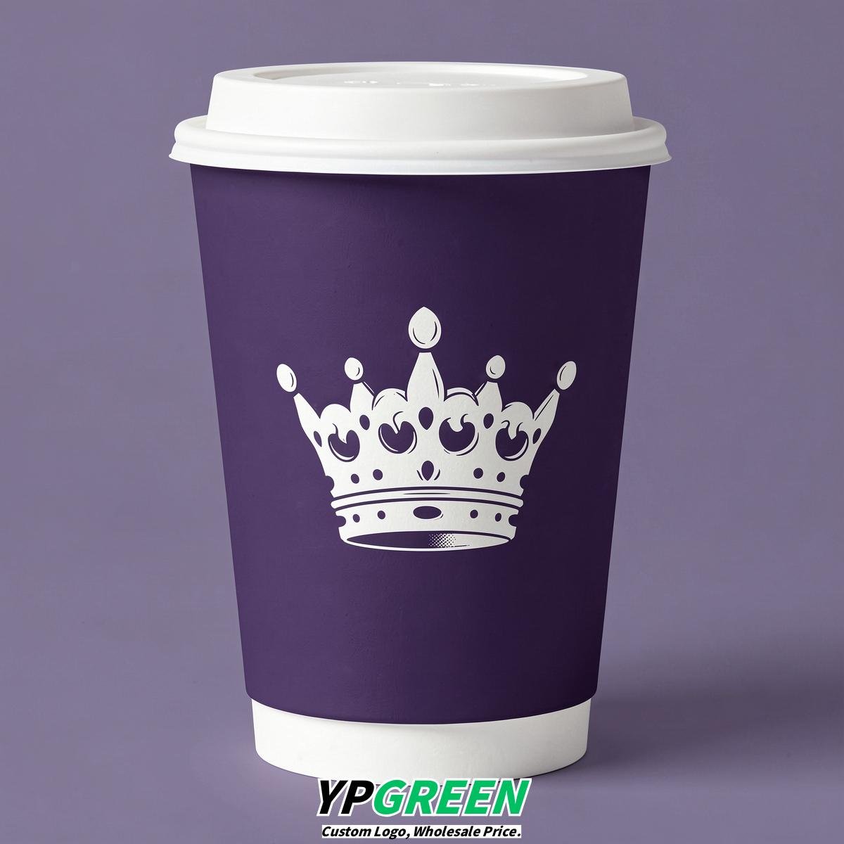 Dark Violet Paper Cups with Crown Design 8-24oz