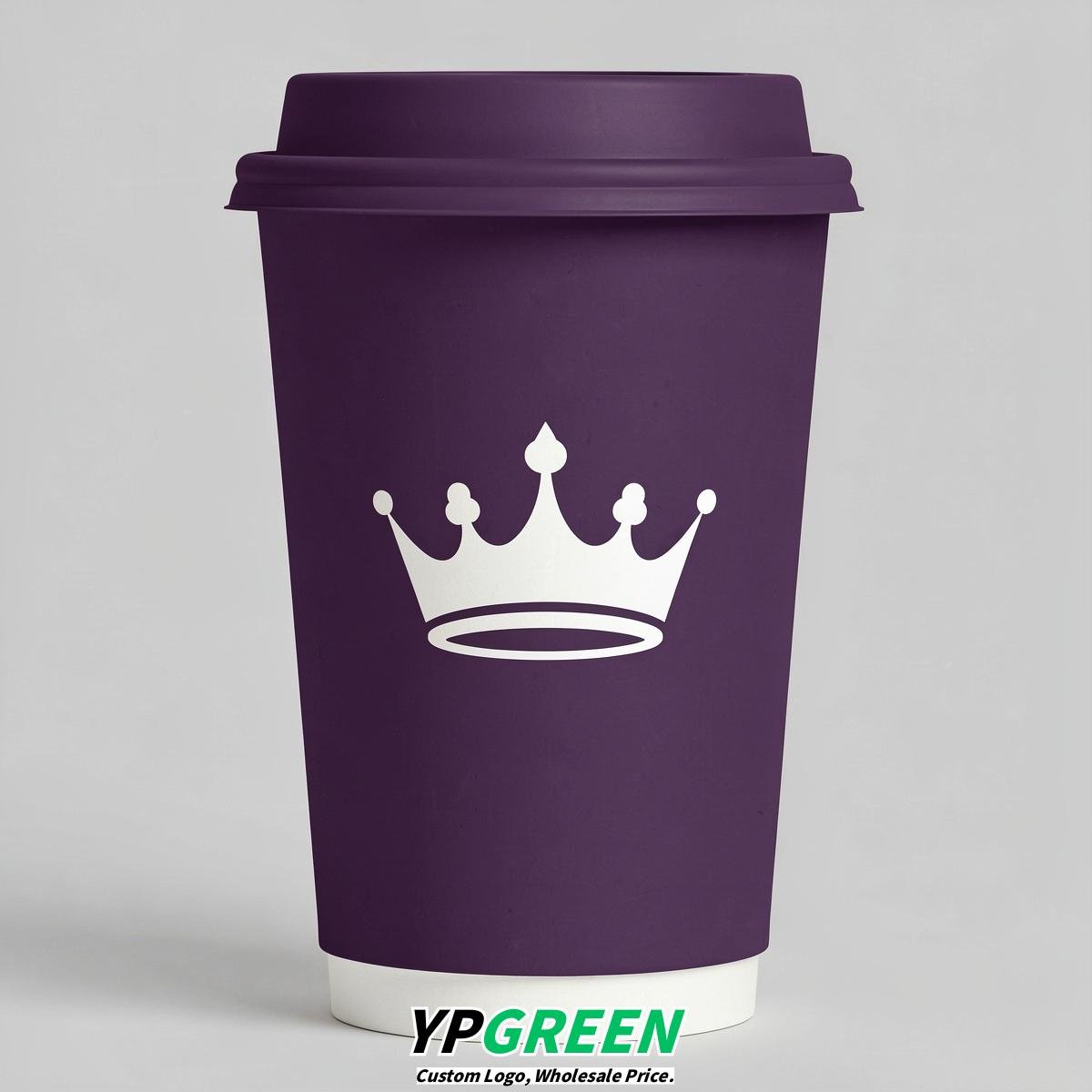 Dark Violet Paper Cups with Crown Design 8-24oz