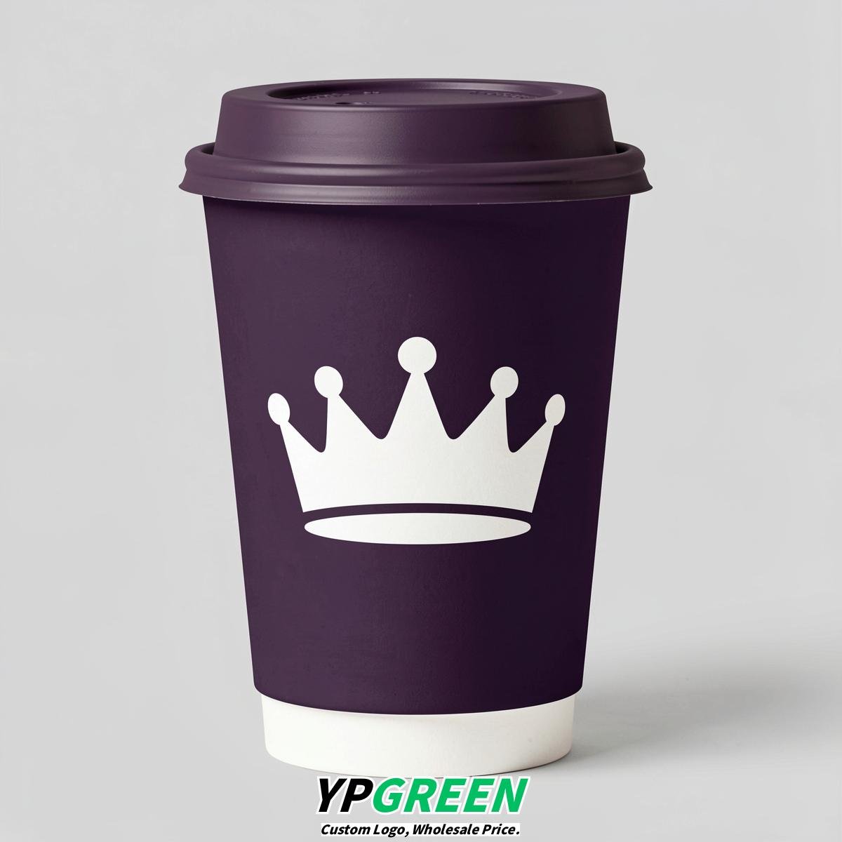 Dark Violet Paper Cups with Crown Design 8-24oz