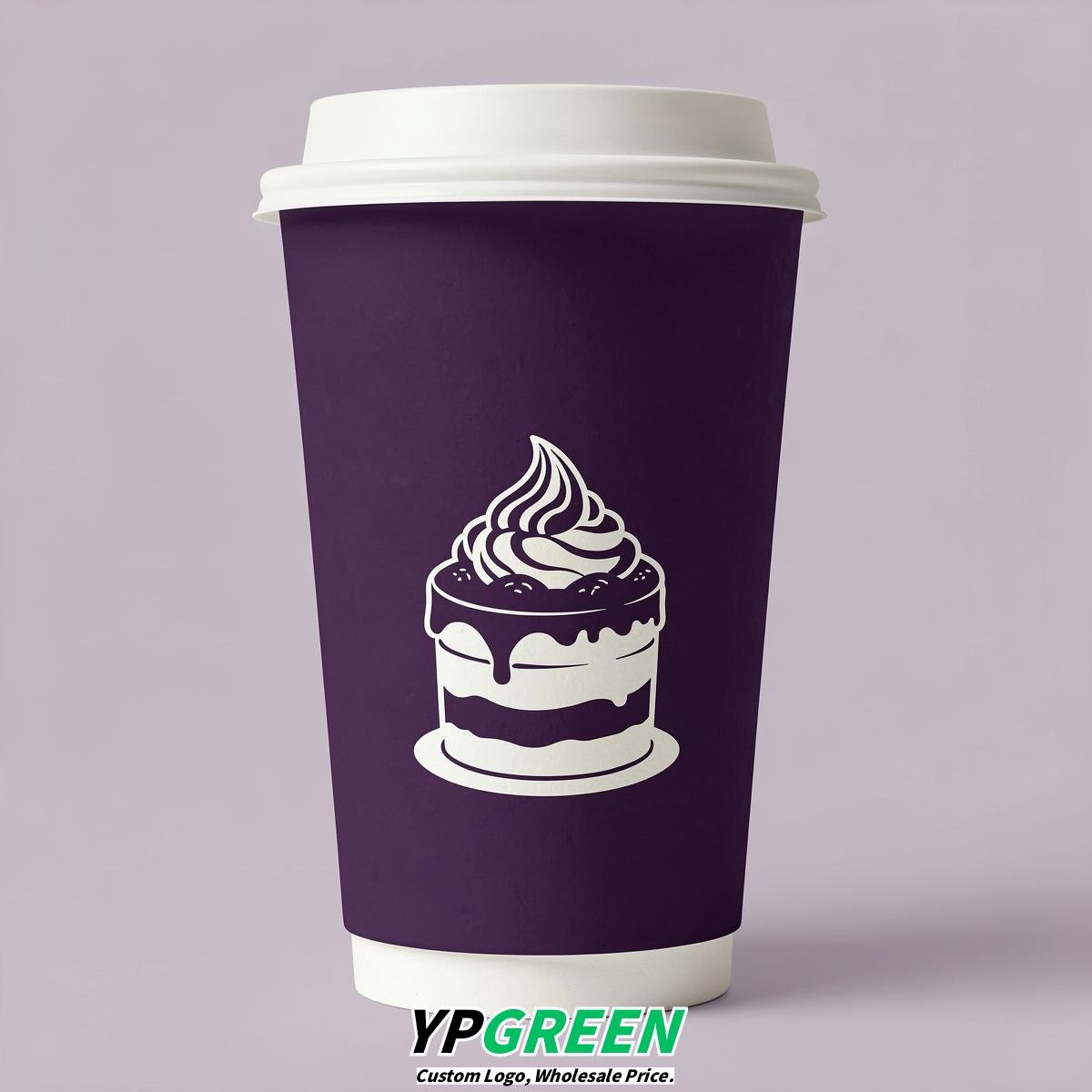 Dark Violet Paper Cups with Desserts Design 8-24oz