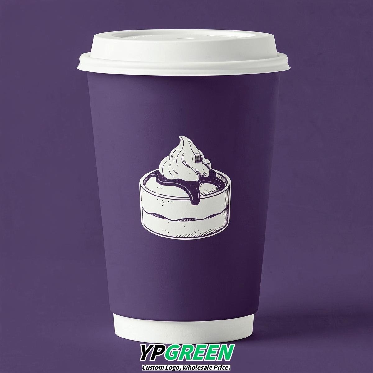 Dark Violet Paper Cups with Desserts Design 8-24oz