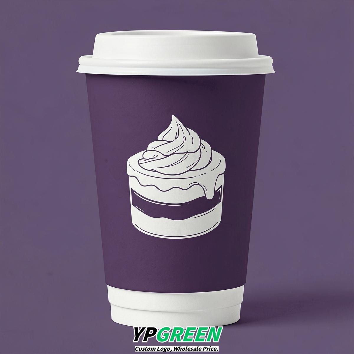 Dark Violet Paper Cups with Desserts Design 8-24oz