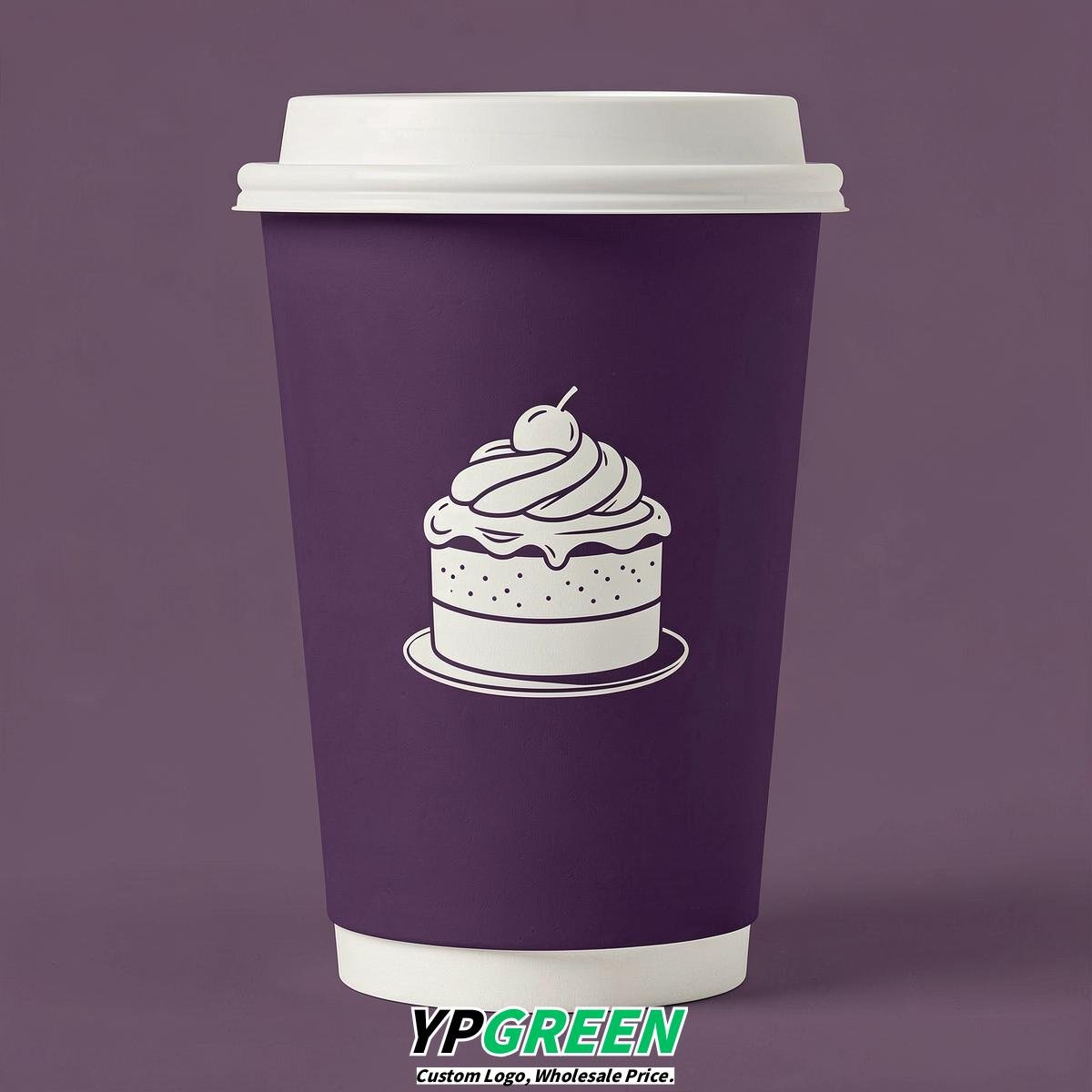 Dark Violet Paper Cups with Desserts Design 8-24oz