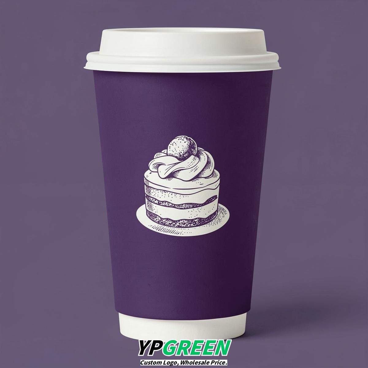 Dark Violet Paper Cups with Desserts Design 8-24oz