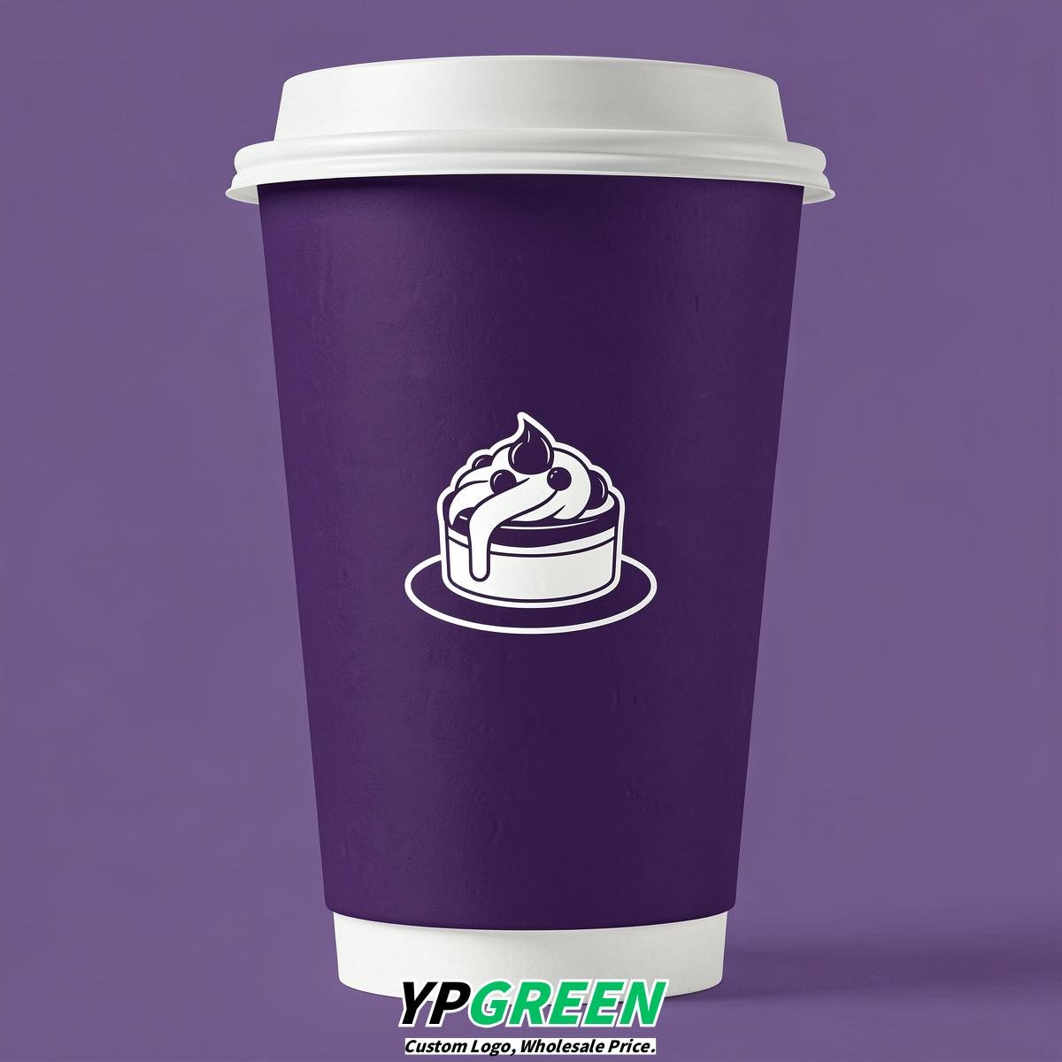 Dark Violet Paper Cups with Desserts Design 8-24oz