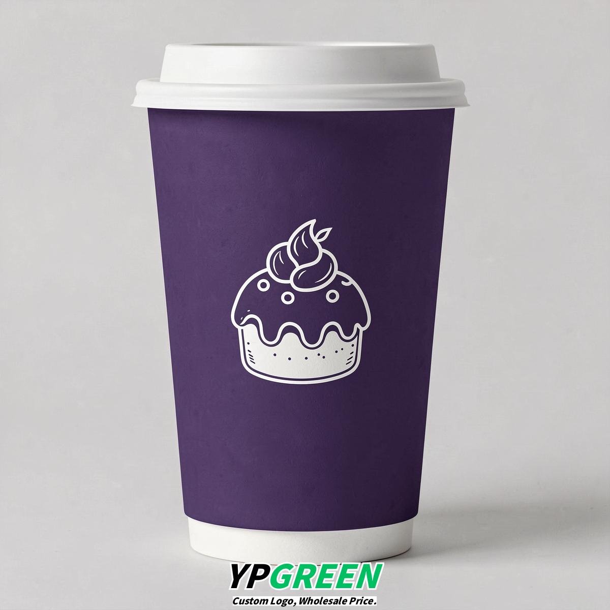 Dark Violet Paper Cups with Desserts Design 8-24oz
