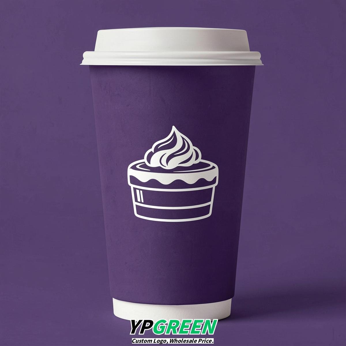 Dark Violet Paper Cups with Desserts Design 8-24oz