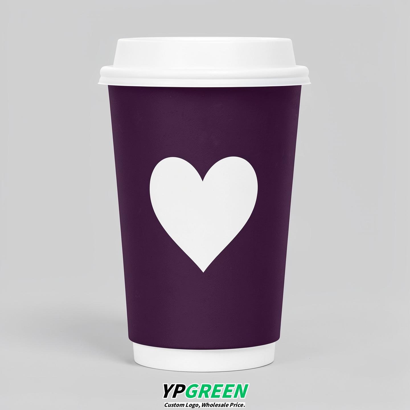 Dark Violet Heart Paper Cups with Lids 8-24oz