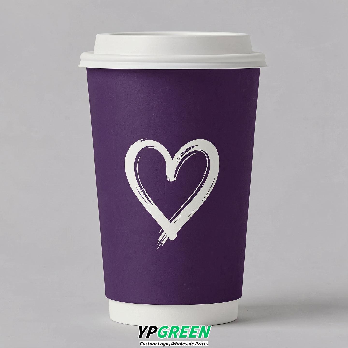 Dark Violet Heart Paper Cups with Lids 8-24oz