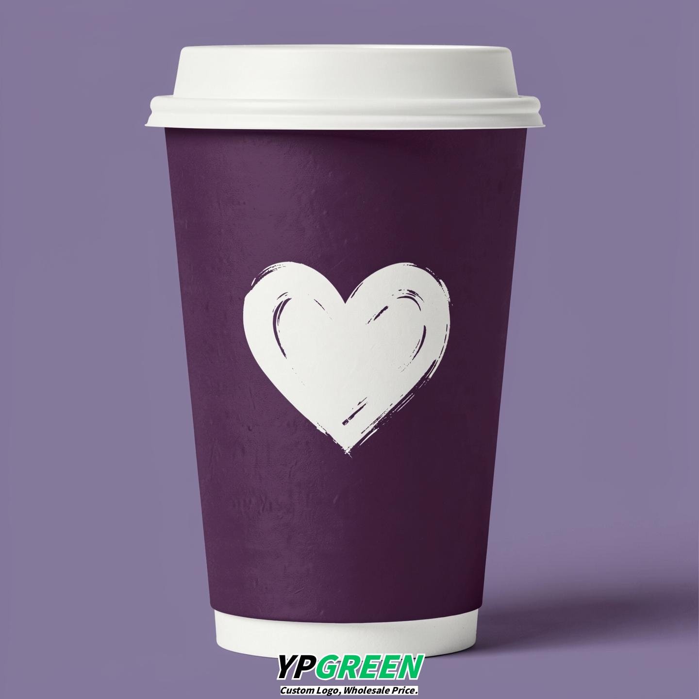 Dark Violet Heart Paper Cups with Lids 8-24oz