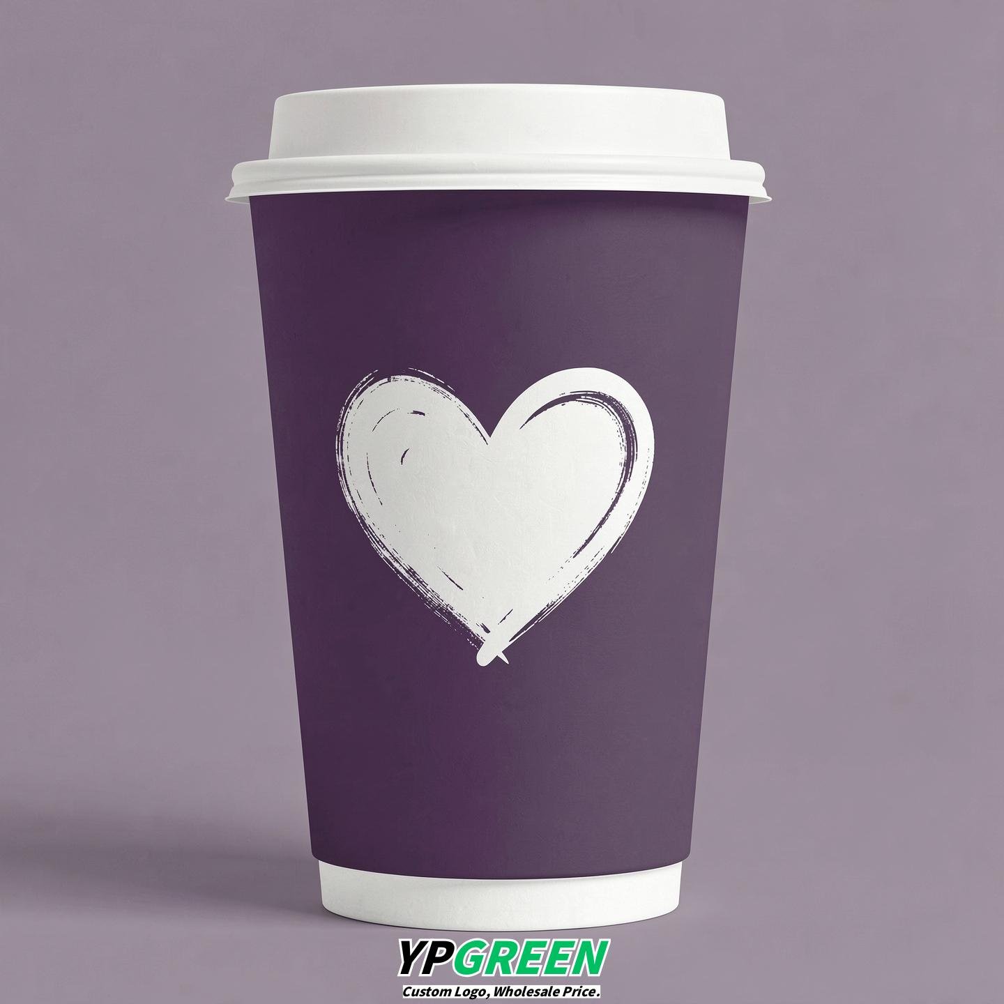 Dark Violet Heart Paper Cups with Lids 8-24oz