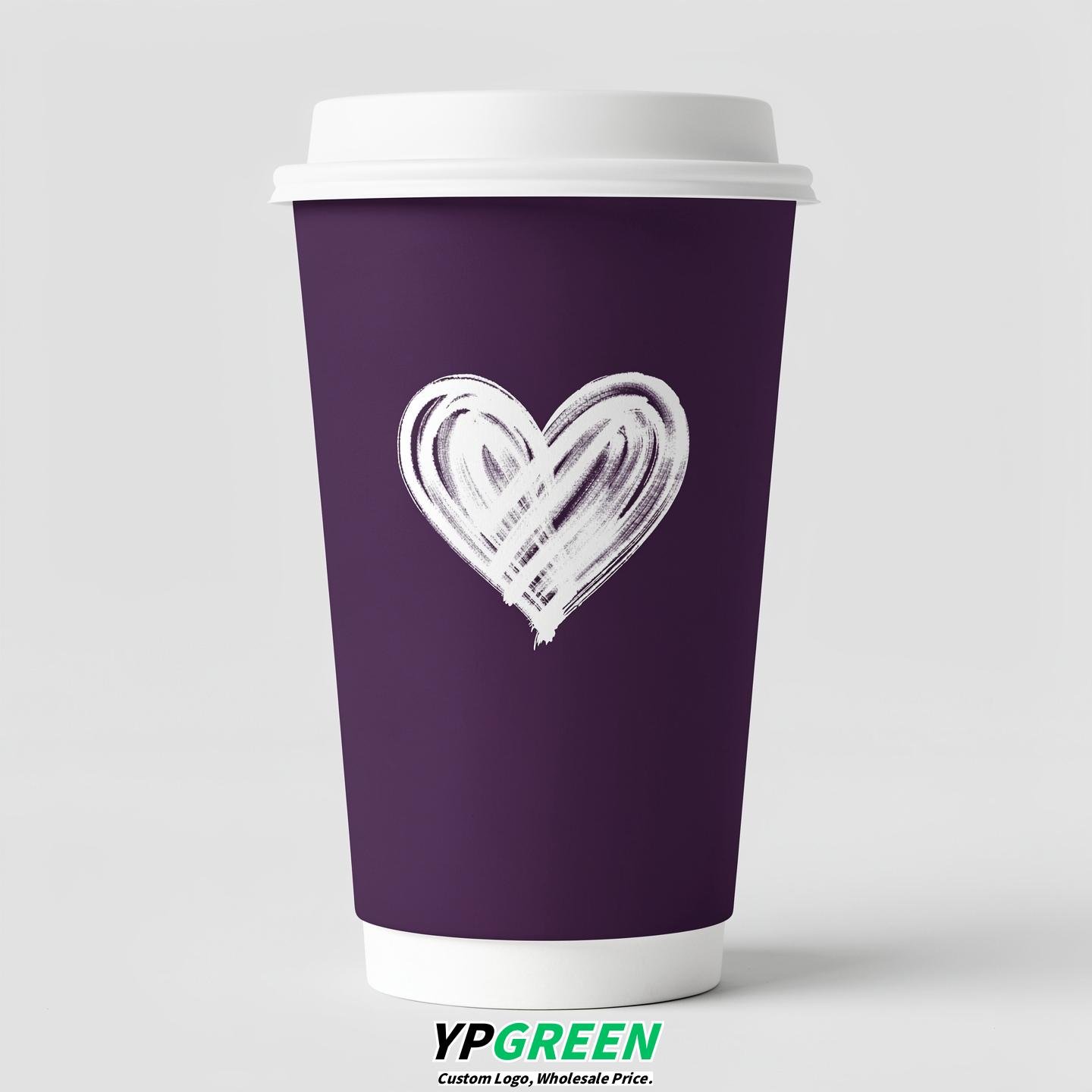Dark Violet Heart Paper Cups with Lids 8-24oz