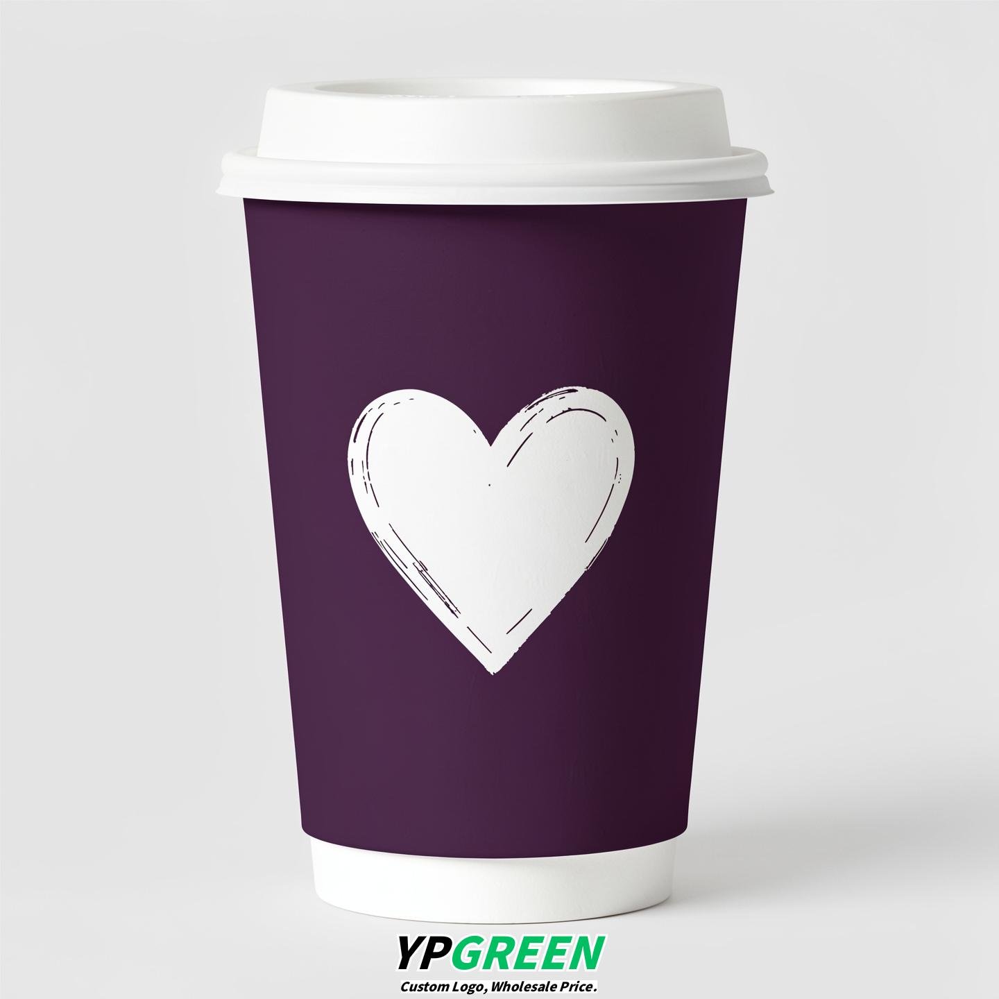 Dark Violet Heart Paper Cups with Lids 8-24oz