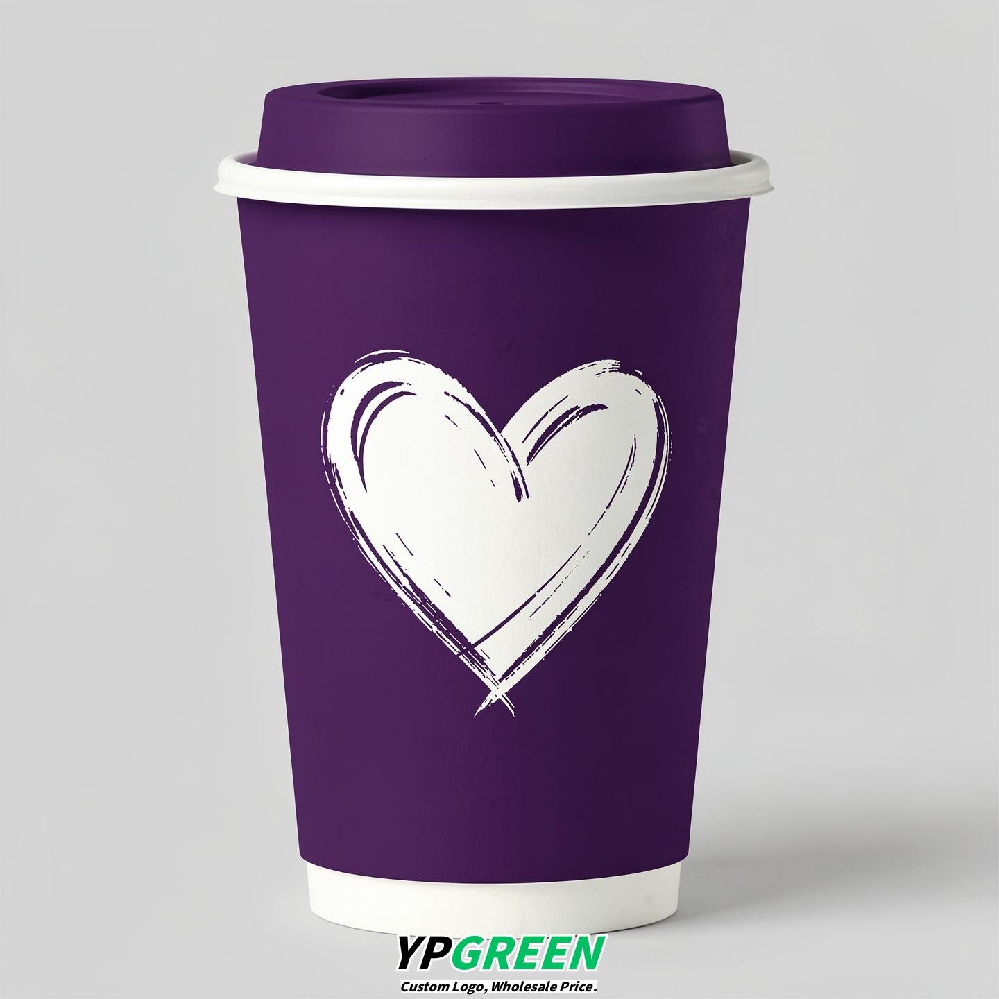 Dark Violet Heart Paper Cups with Lids 8-24oz