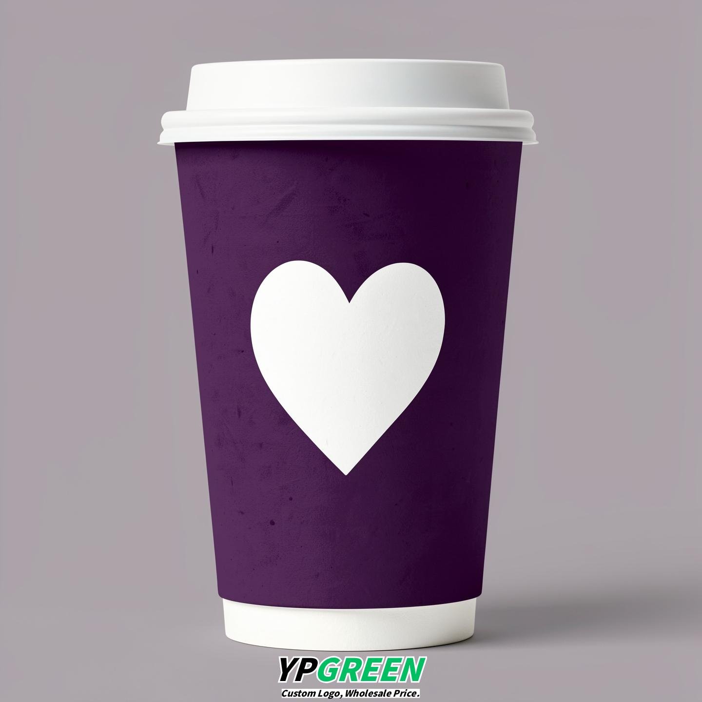 Dark Violet Heart Paper Cups with Lids 8-24oz