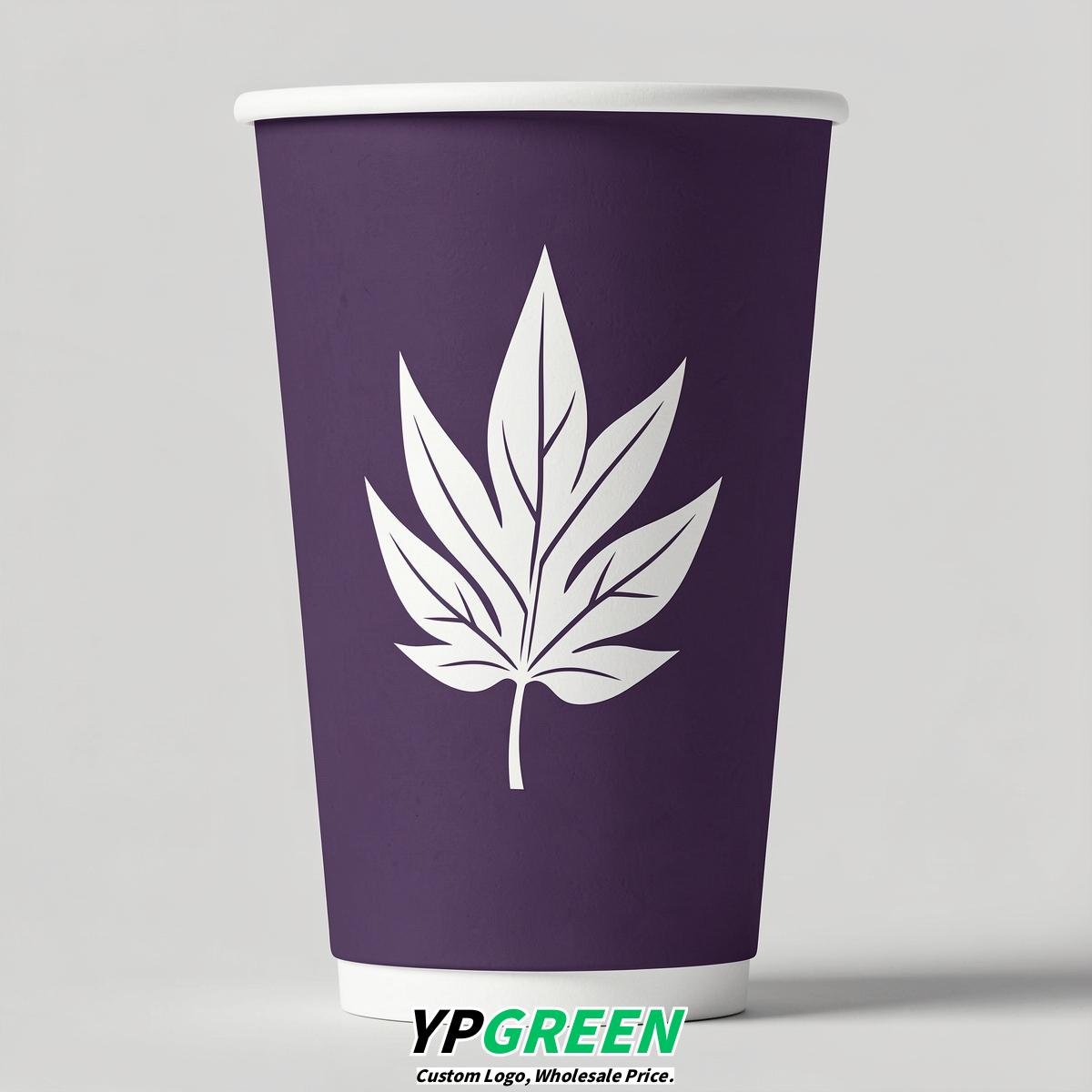 Dark Violet Leaves Paper Cups with Lids 8-24oz