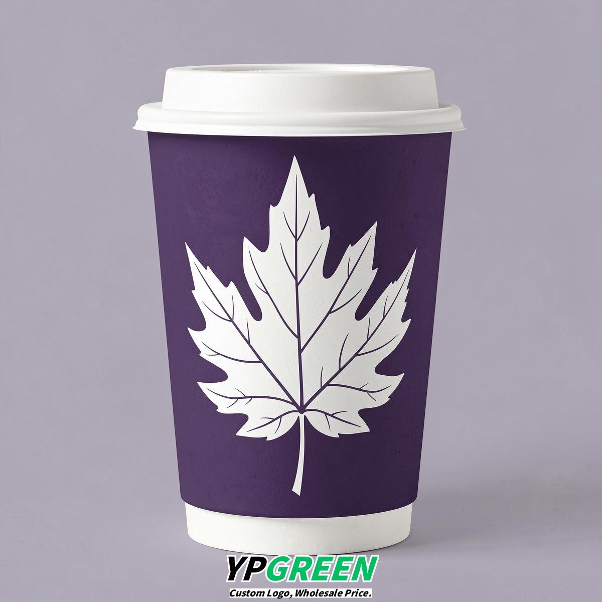 Dark Violet Leaves Paper Cups with Lids 8-24oz