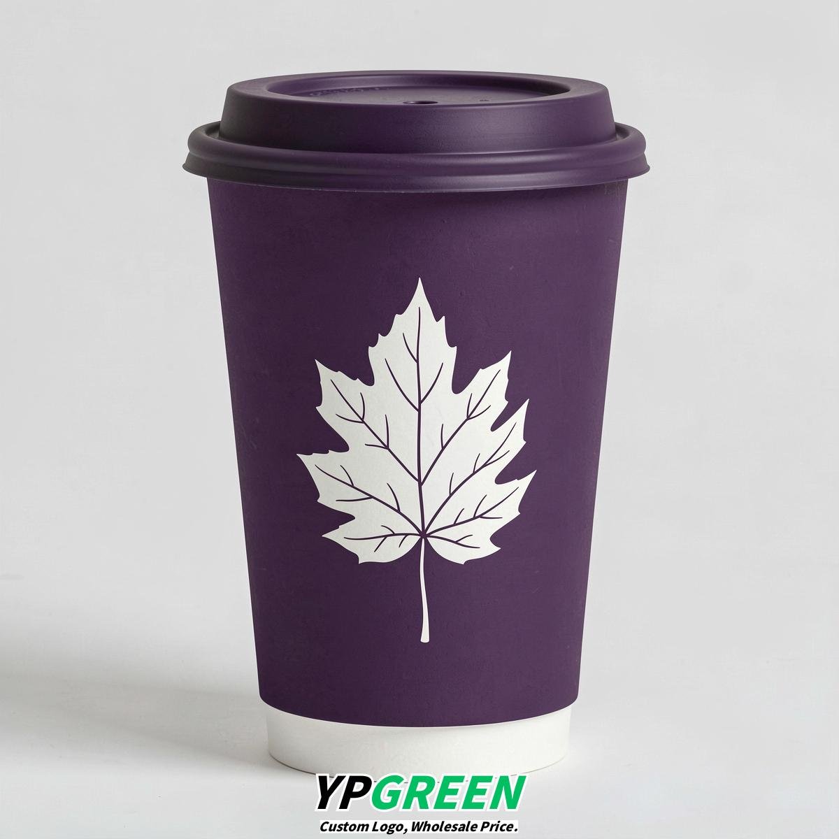Dark Violet Leaves Paper Cups with Lids 8-24oz