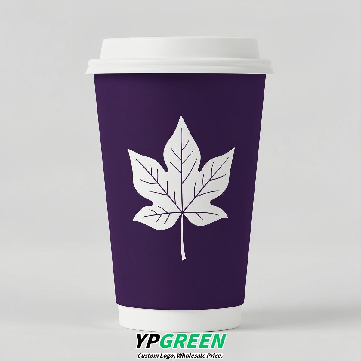 Dark Violet Leaves Paper Cups with Lids 8-24oz