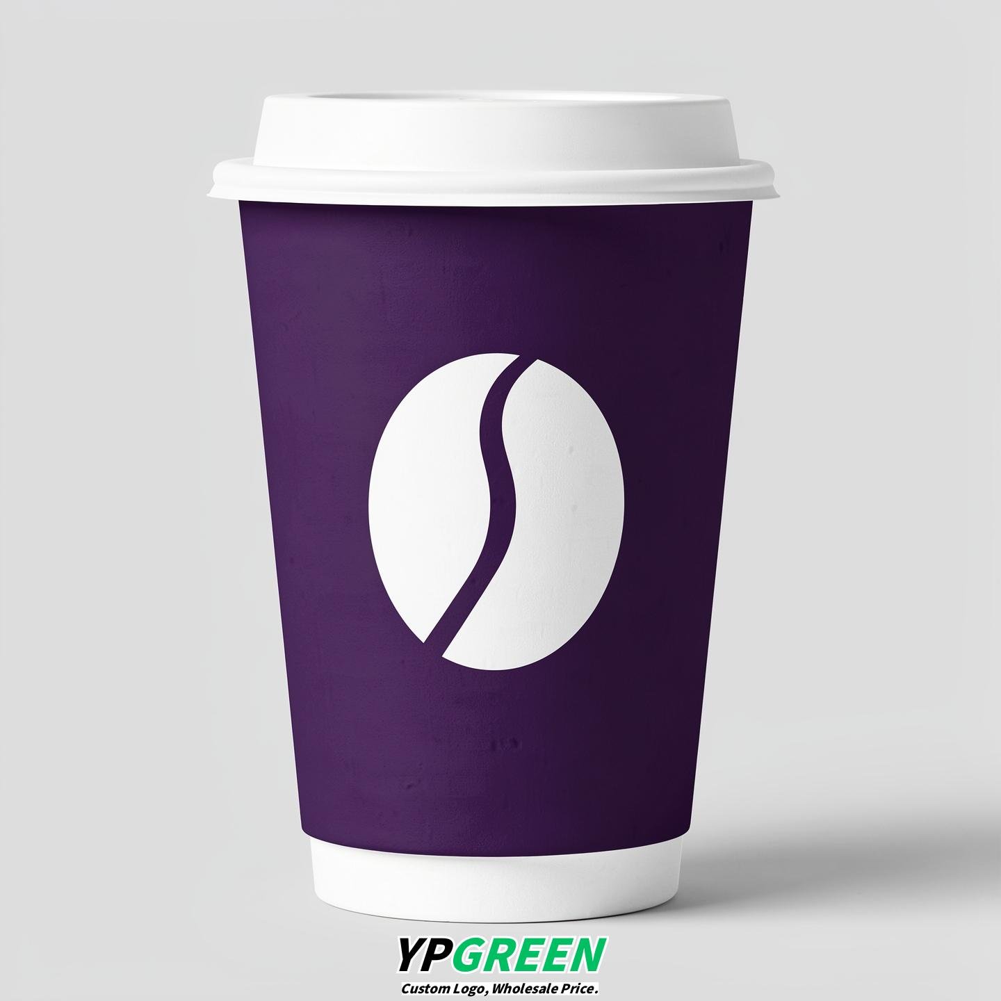 Dark Violet Paper Cups with Coffee Bean Logo & Lids 8-24oz