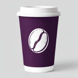 Dark Violet Paper Cups with Coffee Bean Logo & Lids 8-24oz