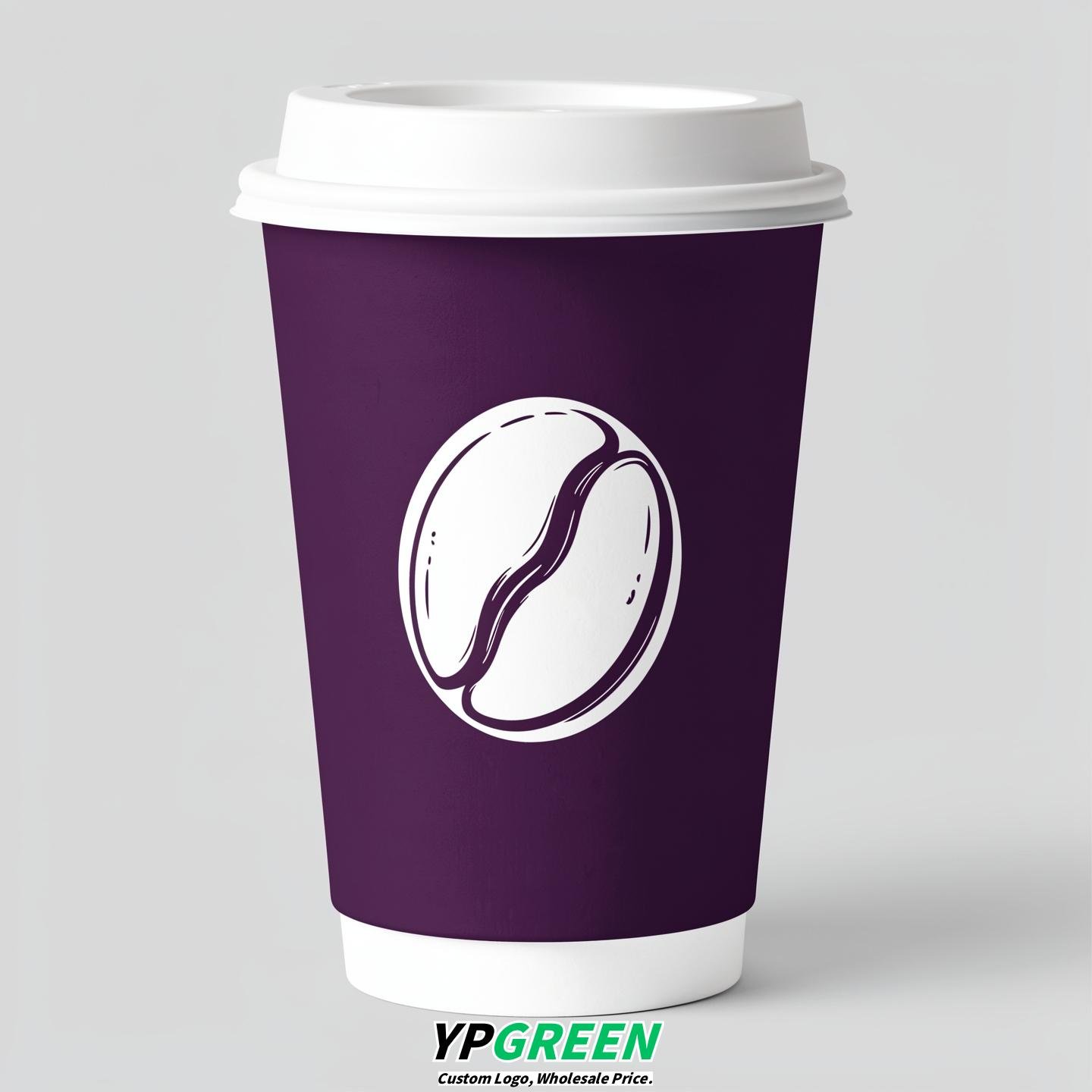 Dark Violet Paper Cups with Coffee Bean Logo & Lids 8-24oz Dark Violet Paper Cups with Coffee Bean Logo & Lids 8-24oz