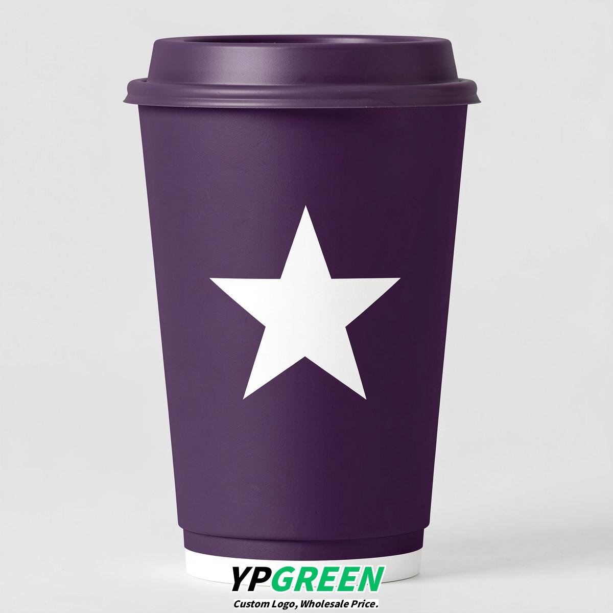 Dark Violet Stars Paper Cups with Lids 8-24oz