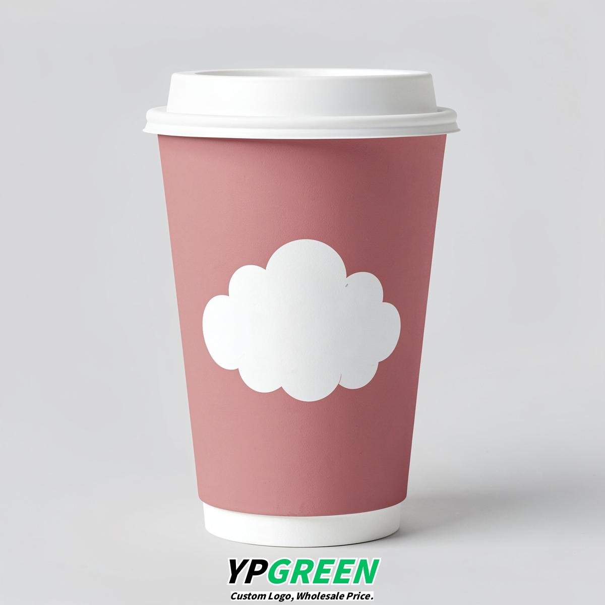 Dusty Pink Paper Cups with Clouds Logo & Lids 8-24oz