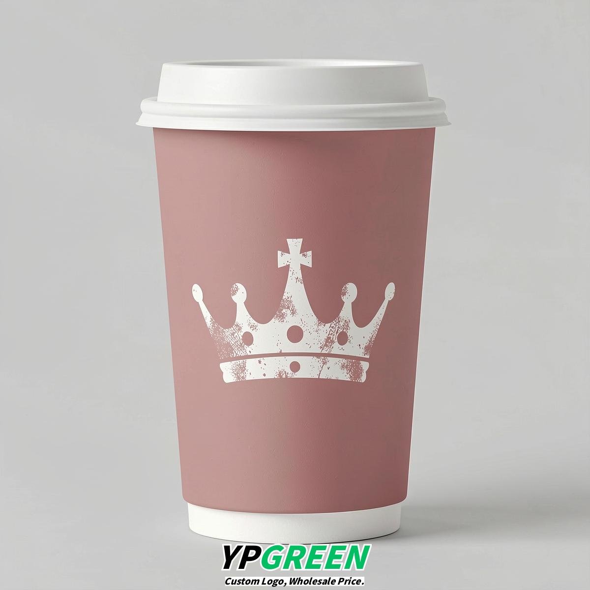Dusty Pink Paper Cups with Crown Design 8-24oz
