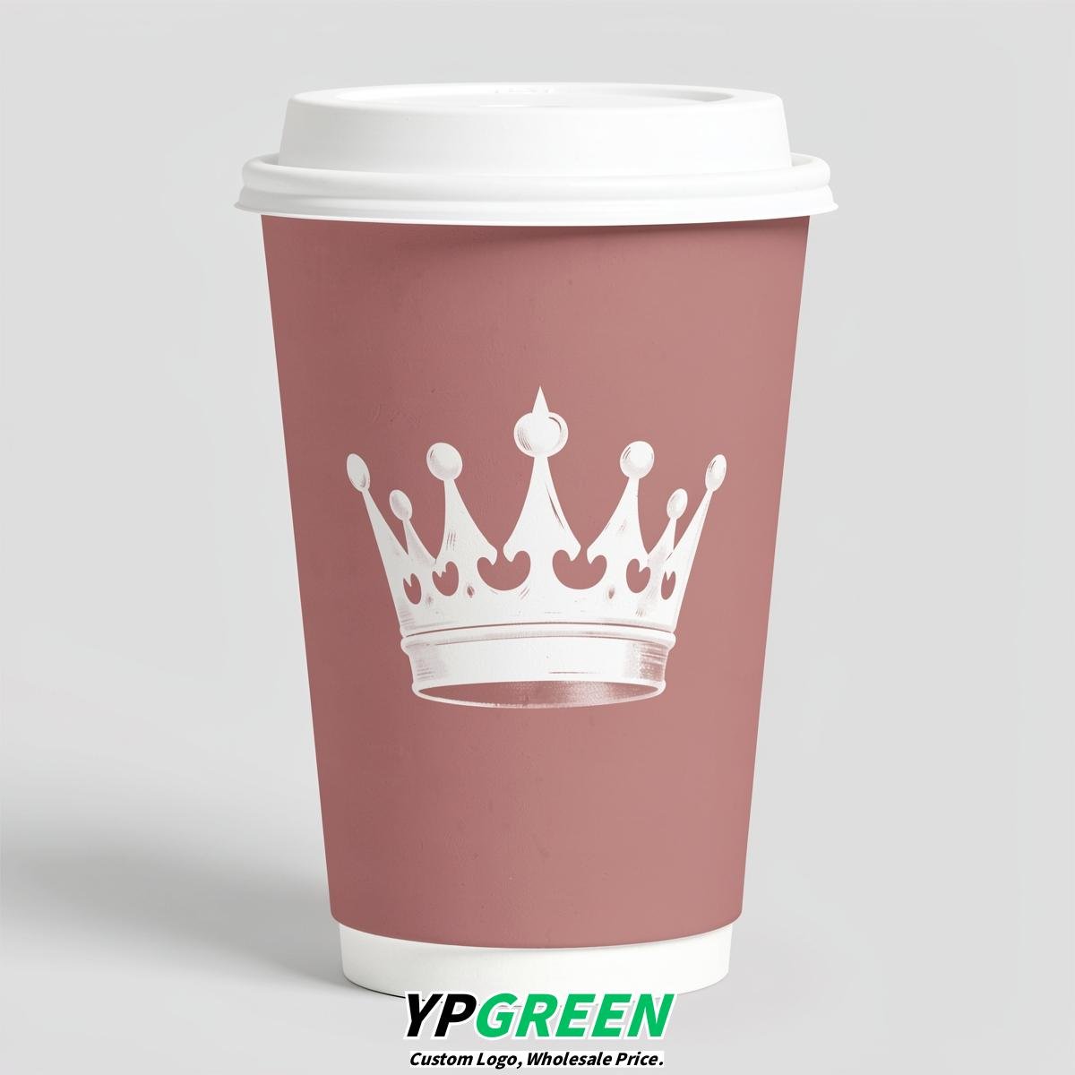 Dusty Pink Paper Cups with Crown Design 8-24oz