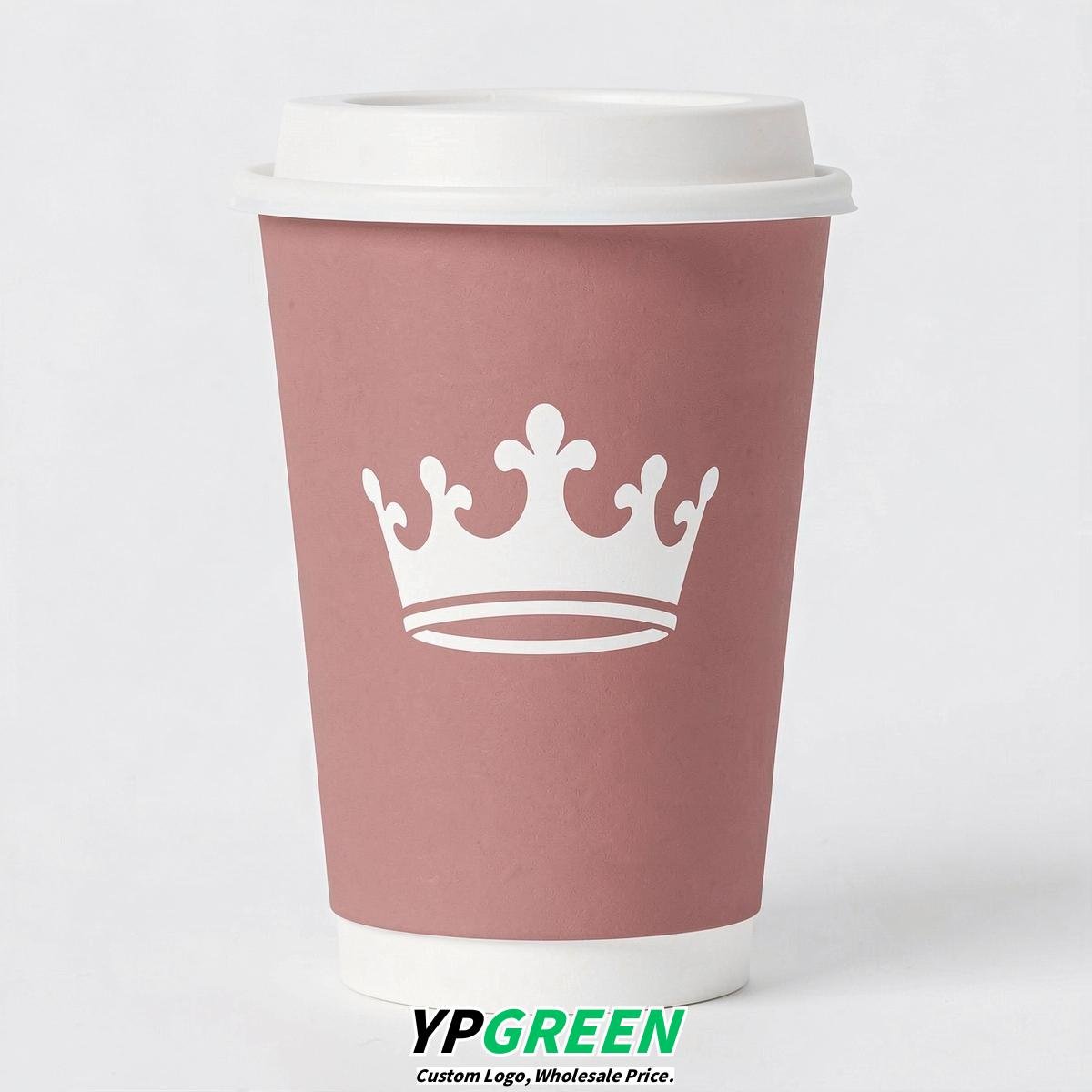 Dusty Pink Paper Cups with Crown Design 8-24oz