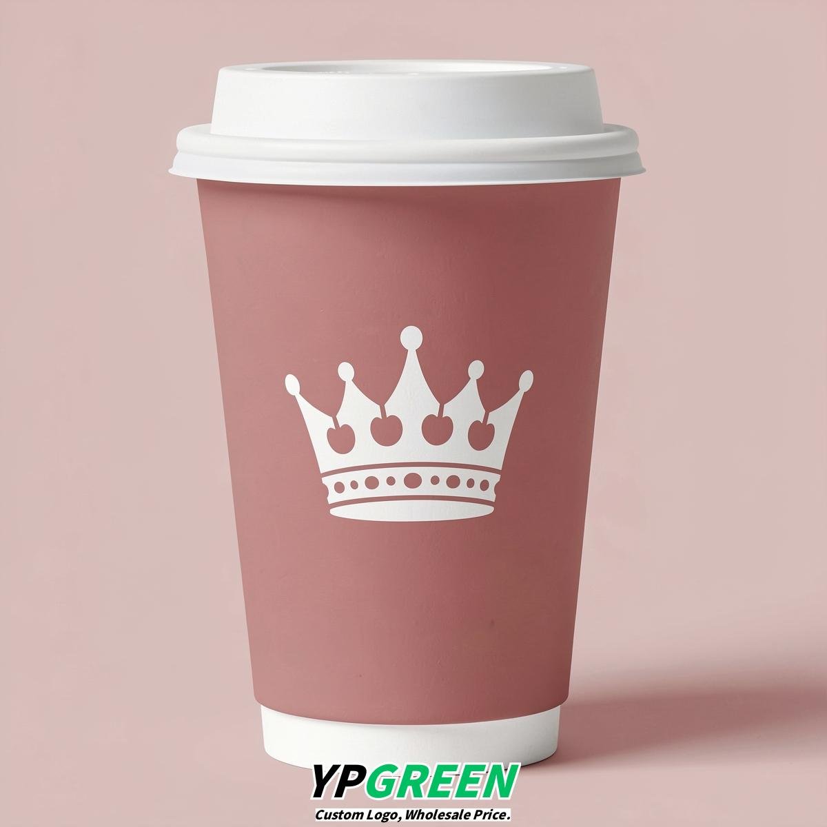 Dusty Pink Paper Cups with Crown Design 8-24oz