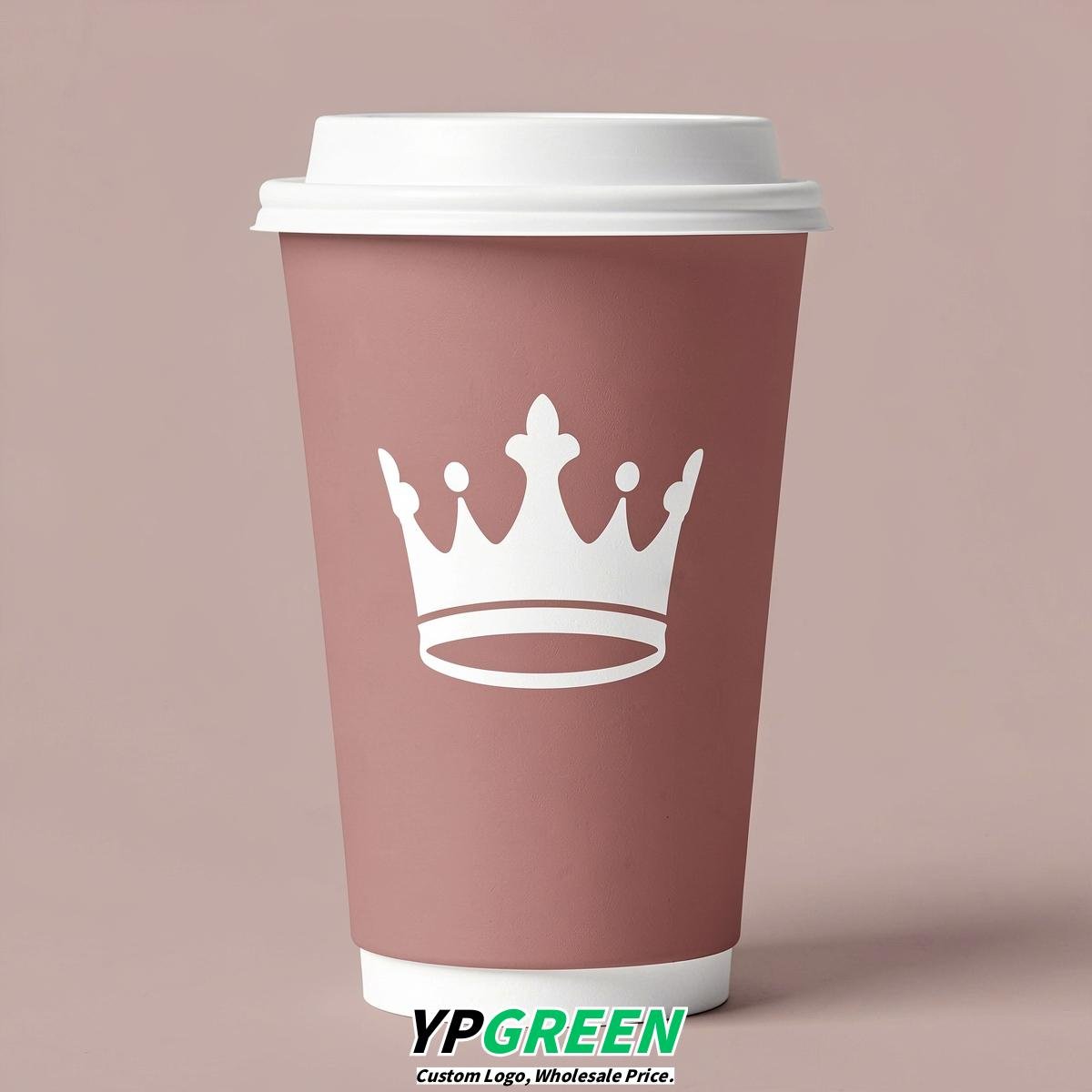 Dusty Pink Paper Cups with Crown Design 8-24oz