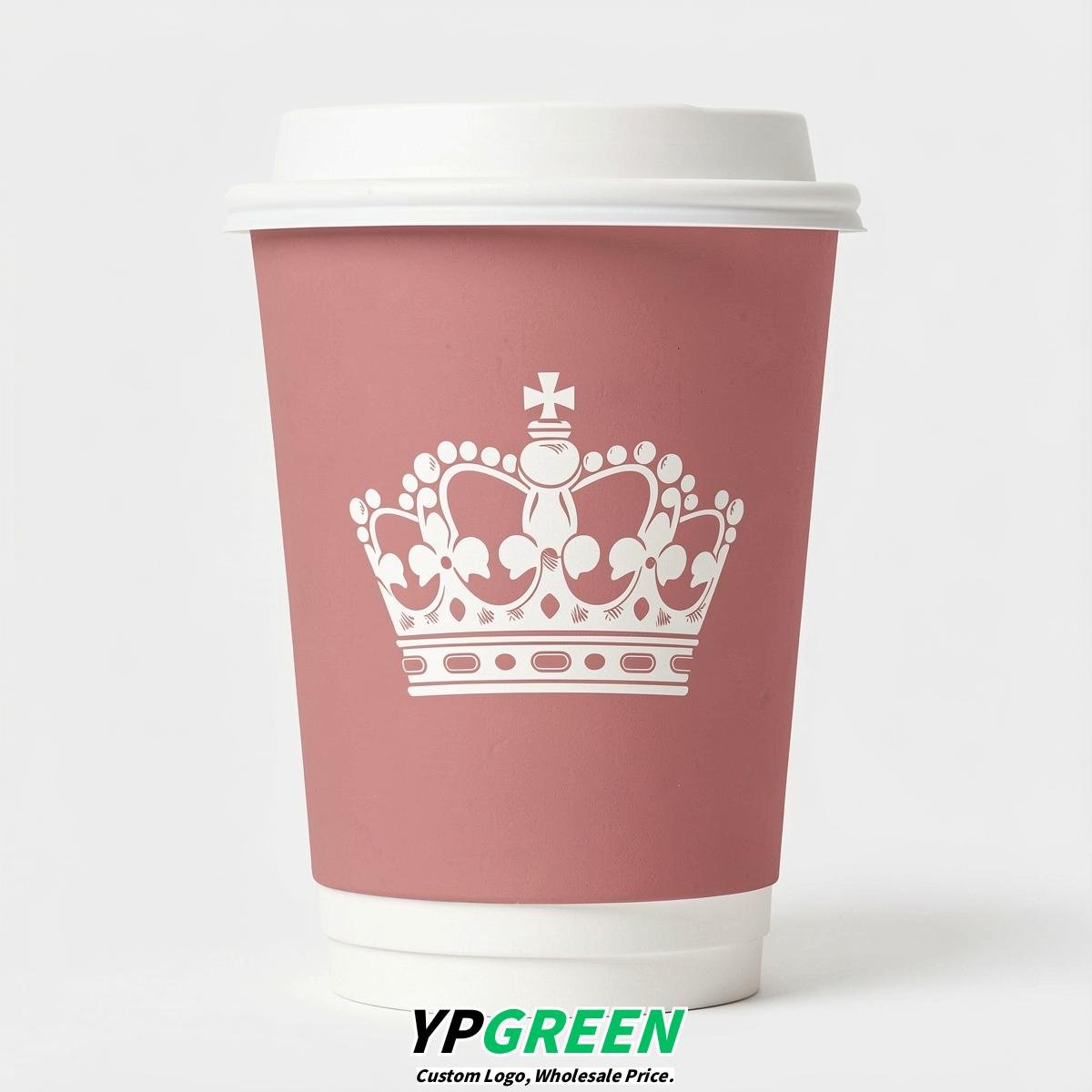 Dusty Pink Paper Cups with Crown Design 8-24oz