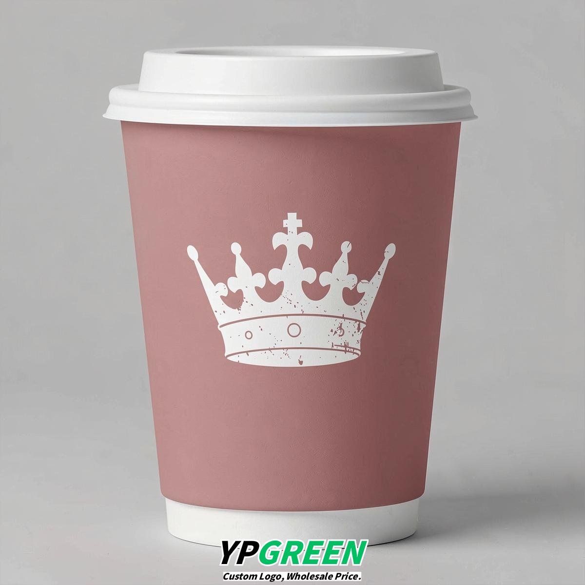 Dusty Pink Paper Cups with Crown Design 8-24oz