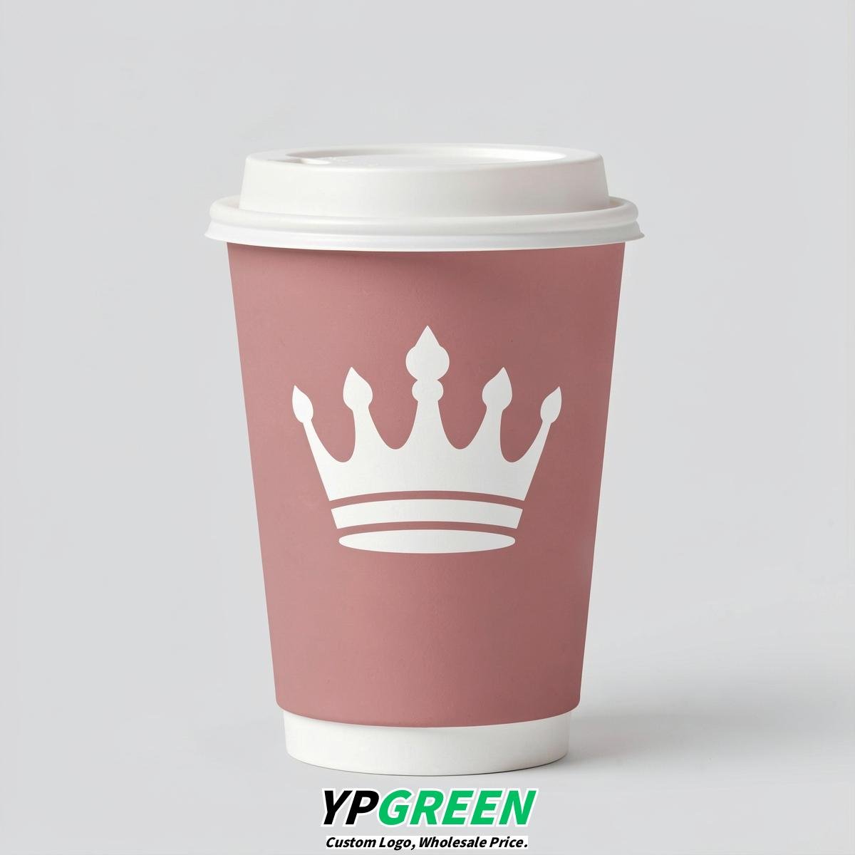 Dusty Pink Paper Cups with Crown Design 8-24oz