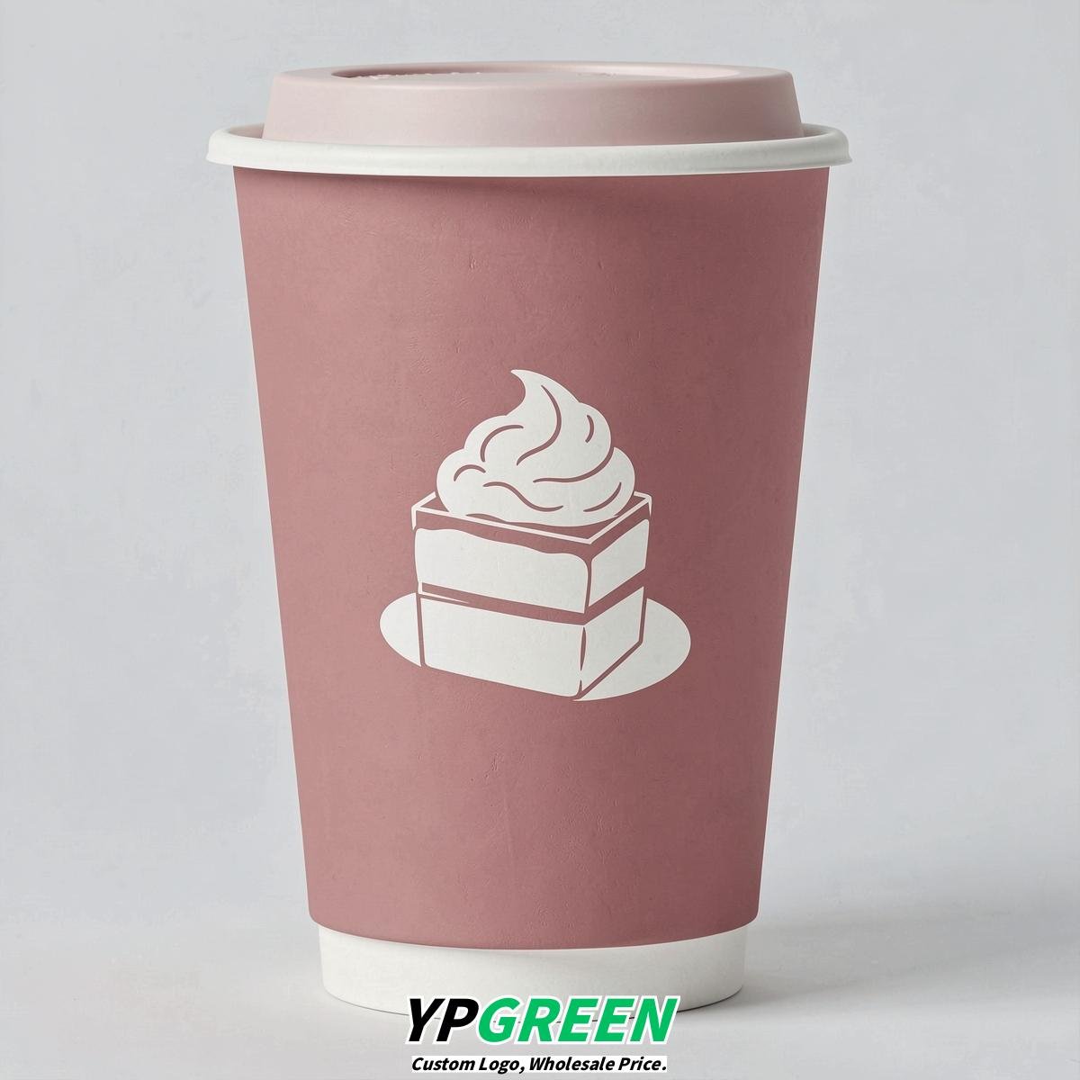 Dusty Pink Paper Cups with Desserts Design 8-24oz