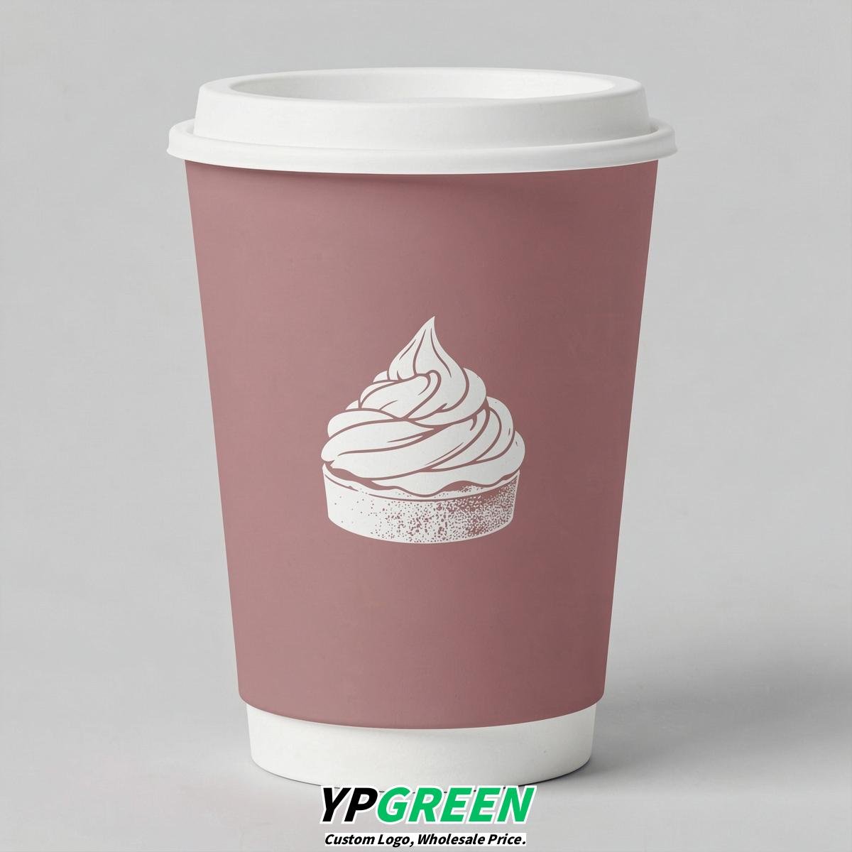 Dusty Pink Paper Cups with Desserts Design 8-24oz