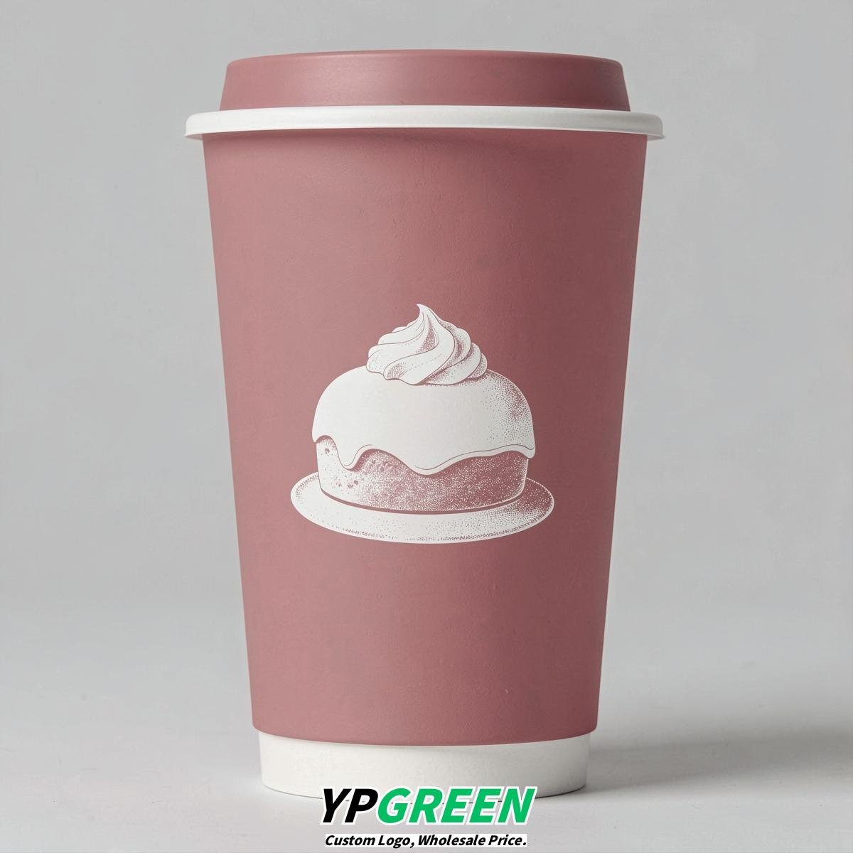 Dusty Pink Paper Cups with Desserts Design 8-24oz