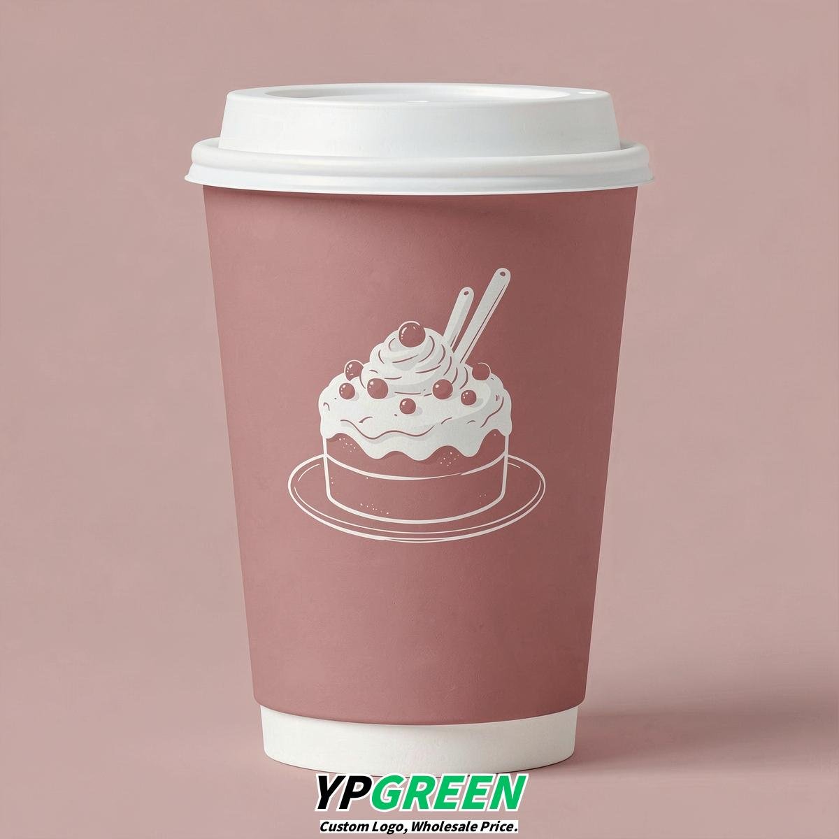 Dusty Pink Paper Cups with Desserts Design 8-24oz