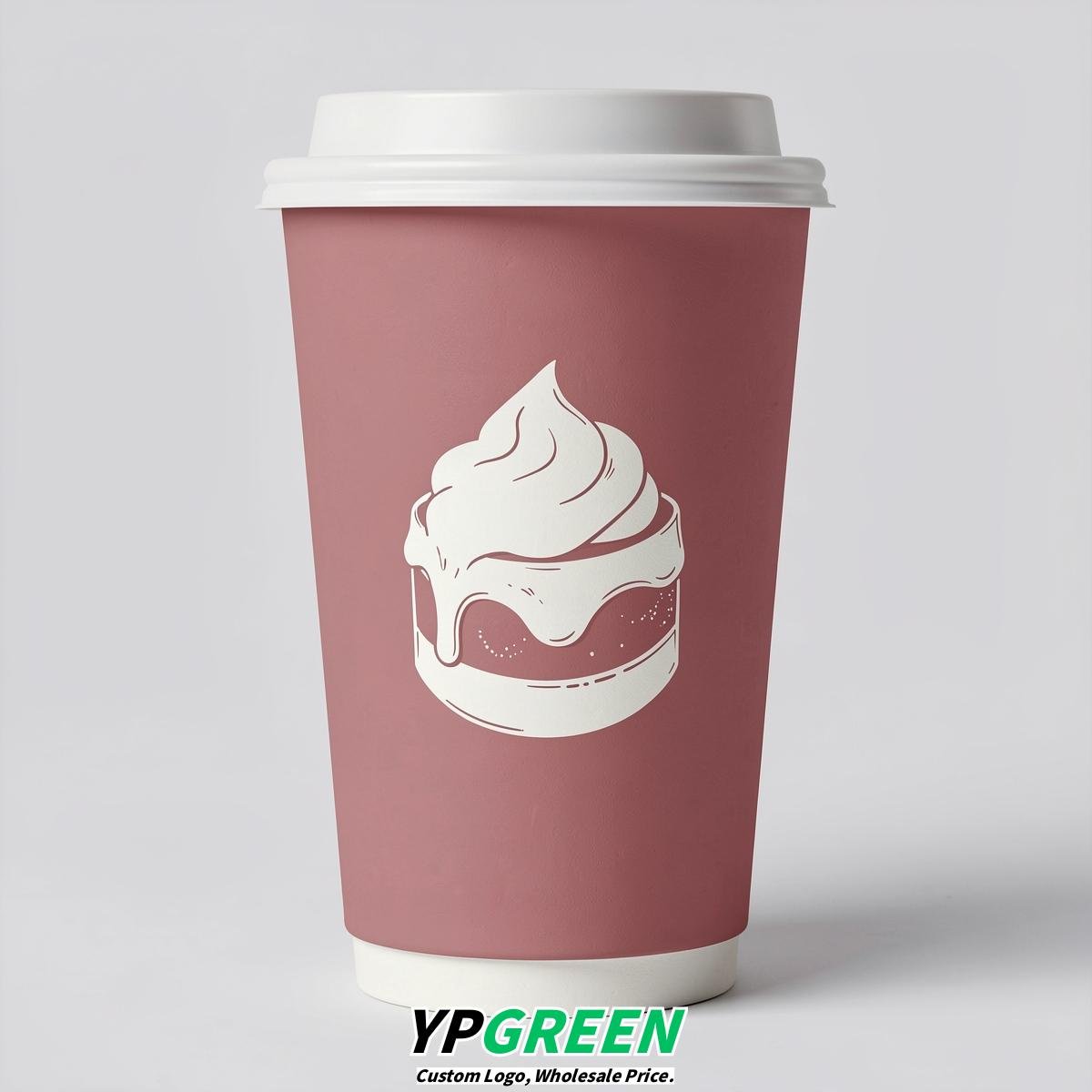 Dusty Pink Paper Cups with Desserts Design 8-24oz