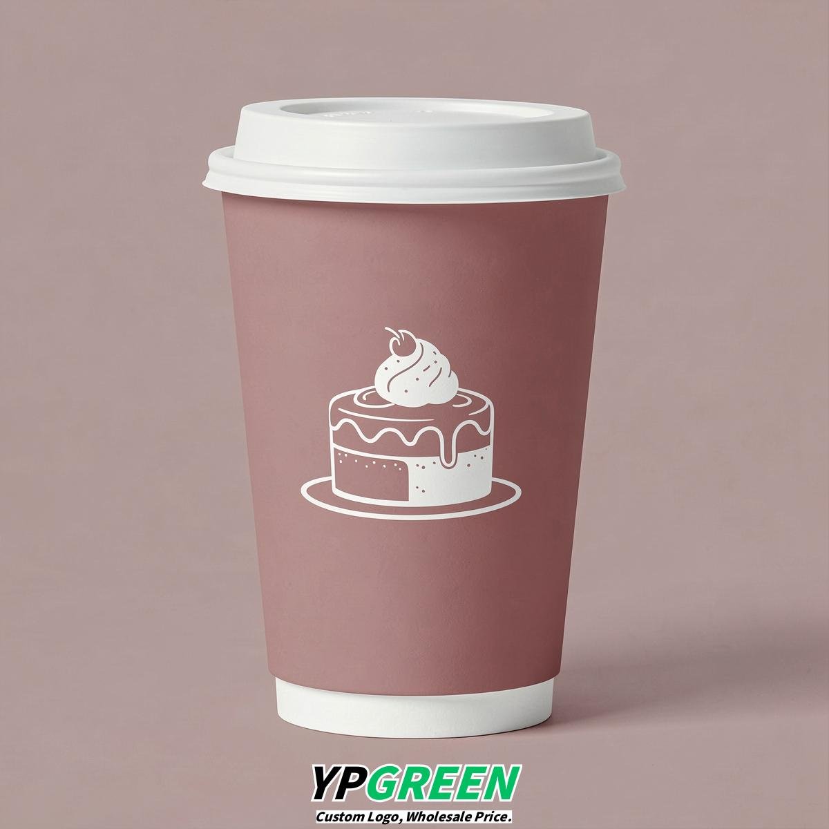 Dusty Pink Paper Cups with Desserts Design 8-24oz