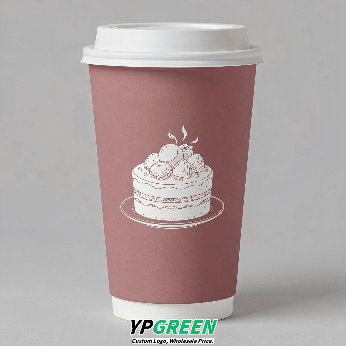 Dusty Pink Paper Cups with Desserts Design 8-24oz