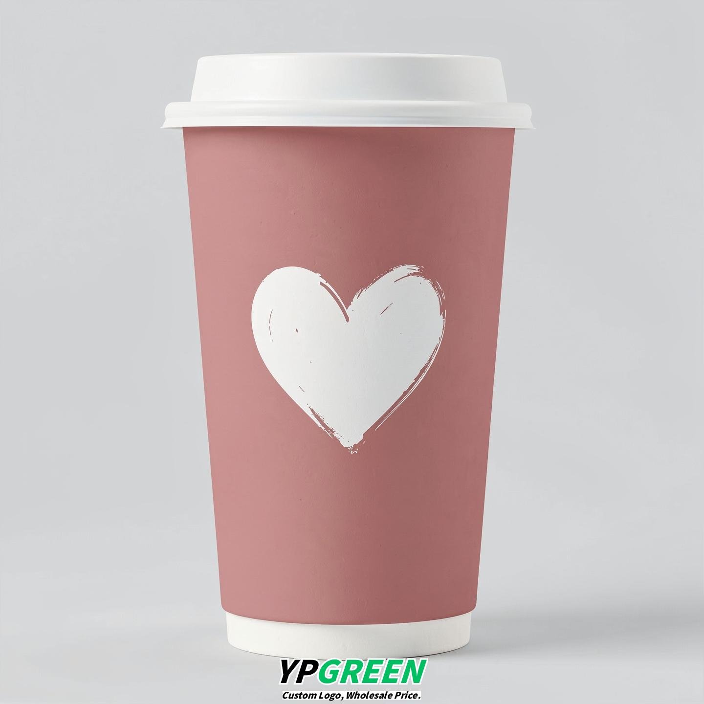 Dusty Pink Heart Paper Cups with Lids 8-24oz