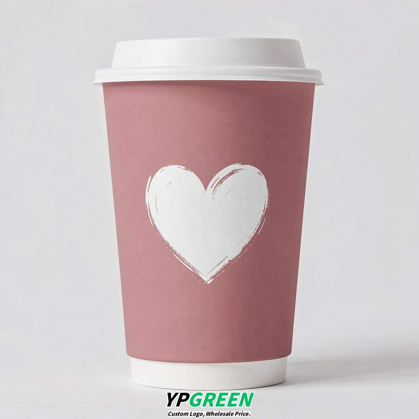 Dusty Pink Heart Paper Cups with Lids 8-24oz