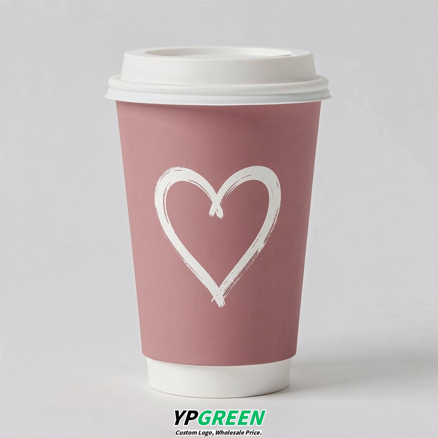 Dusty Pink Heart Paper Cups with Lids 8-24oz Dusty Pink Heart Paper Cups with Lids 8-24oz