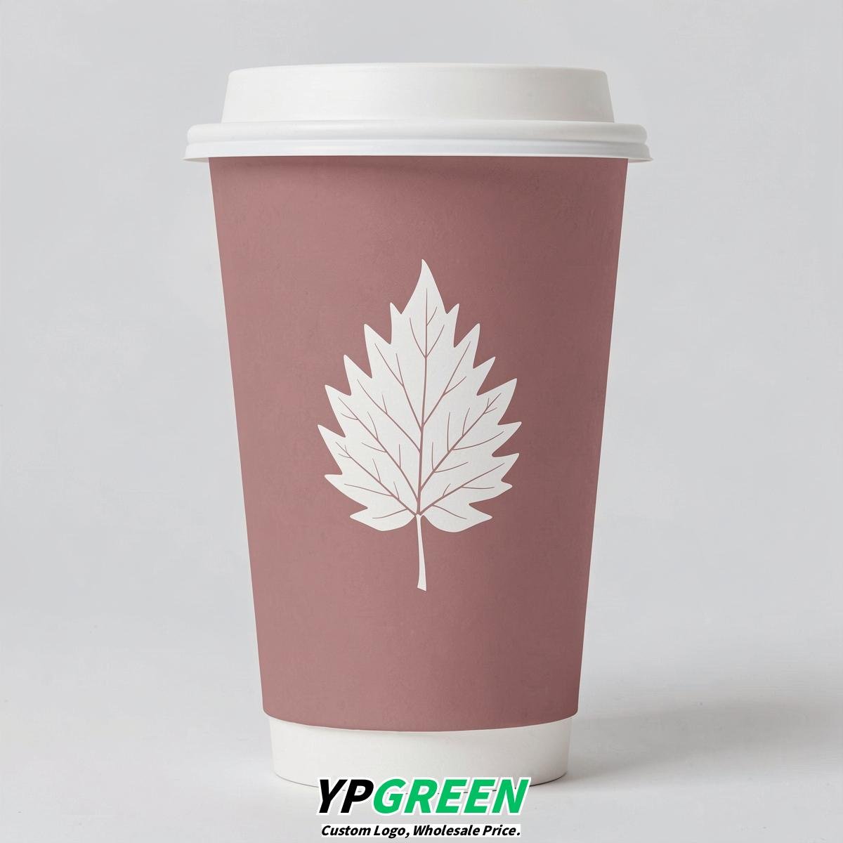 Dusty Pink Leaves Paper Cups with Lids 8-24oz